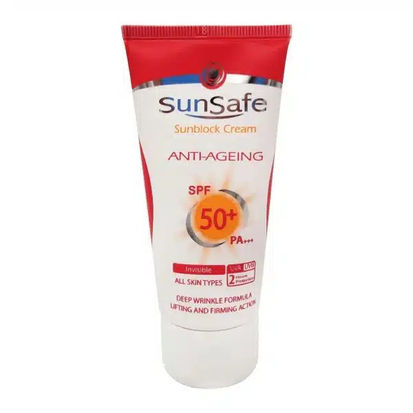 کرم ضد آفتاب +SPF 50 ضد چروک سان سیف بی رنگ انواع پوست (50 میل)