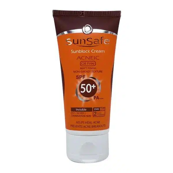 کرم ضد آفتاب +SPF 50 فاقد چربی سان سیف بی رنگ مناسب پوست چرب (50 میل)