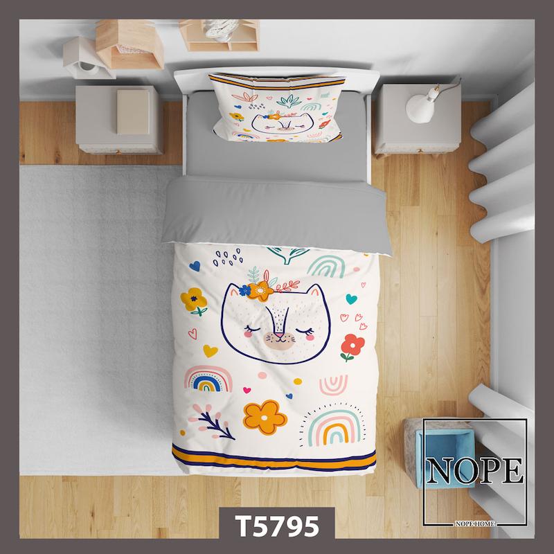54-1.jpg روتختی کودک طرح گربه و رنگین کمان مدل T5795 - تصویر 1