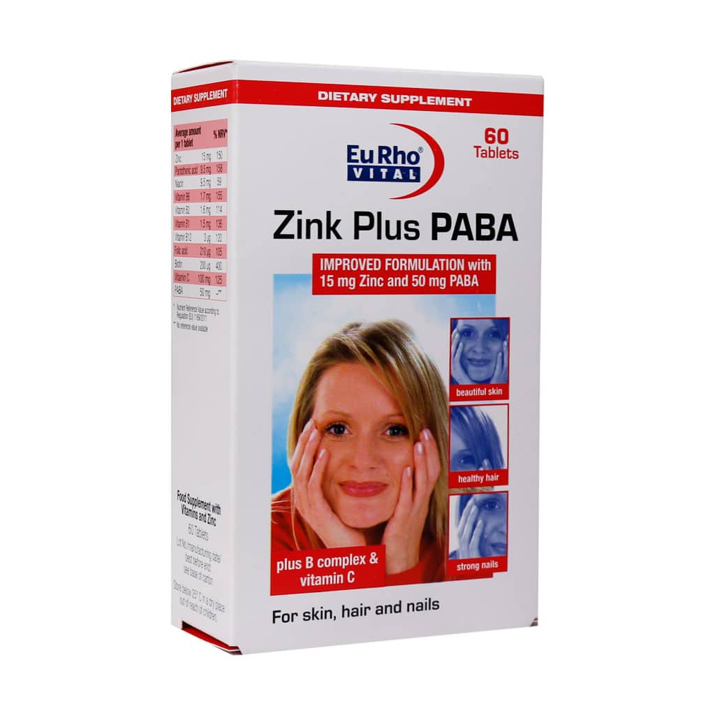 Eurho-Vital-Zin-Plus-Paba-Tablets.jpg قرص زینک پلاس پابا یوروویتال (60عدد) - تصویر 1