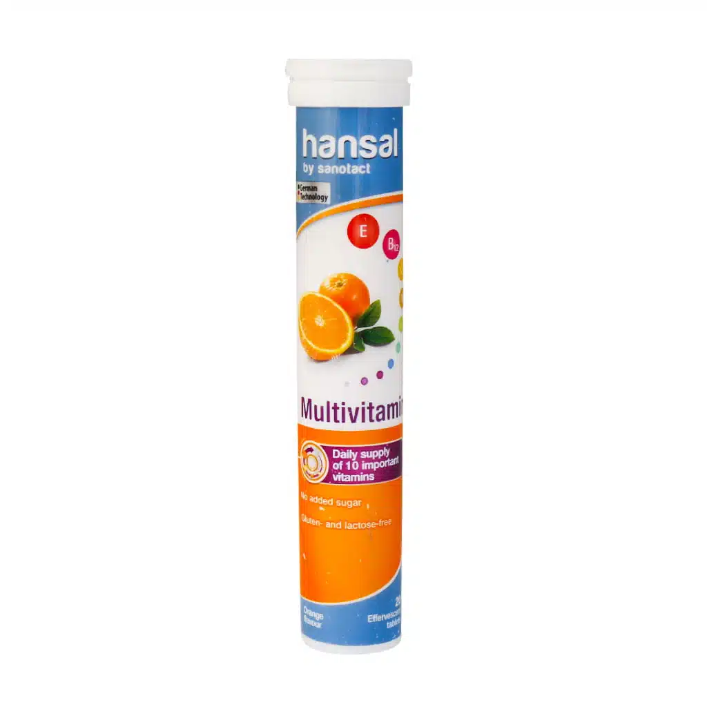 Hansal-Multivitamin-20-Effervescent-Tablets.jpg.webp قرص جوشان مولتی ویتامین هانسال (20 عدد) - تصویر 1