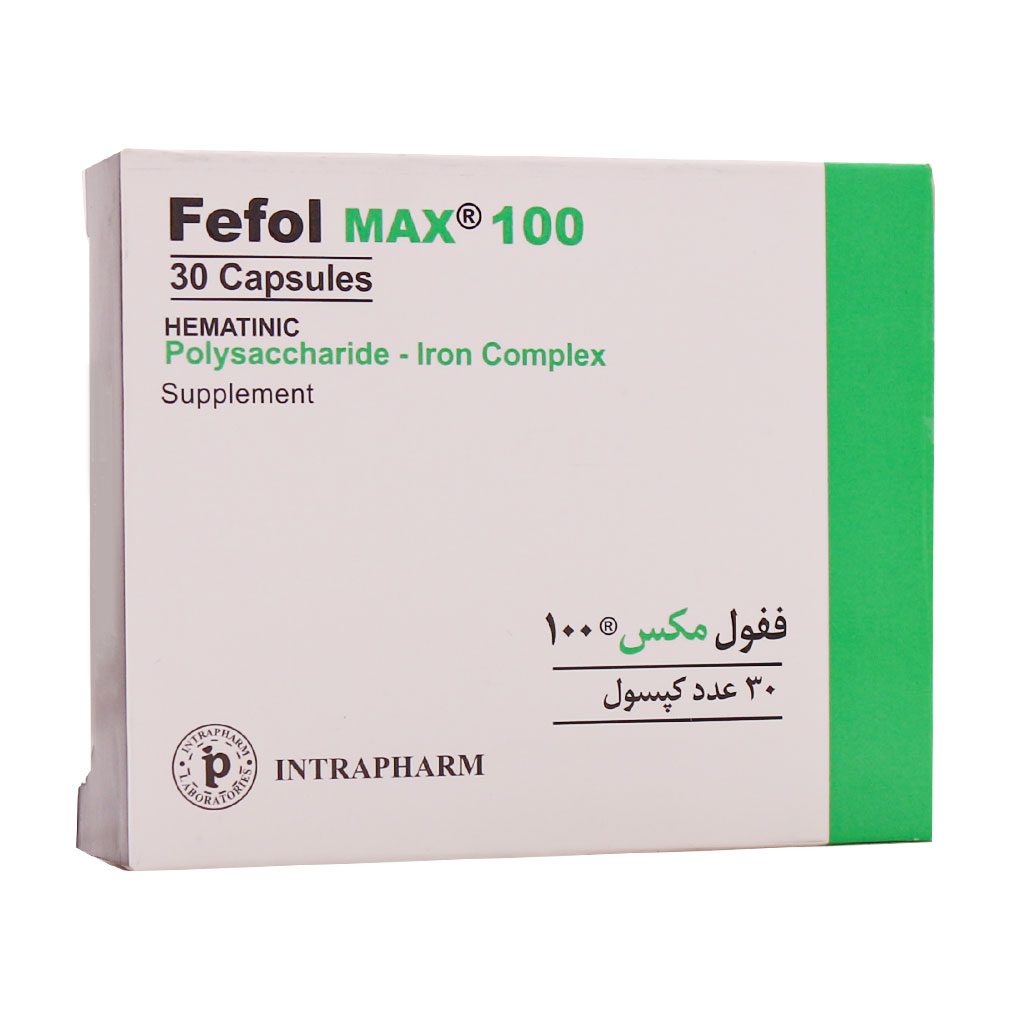 Intrapharm-Fefol-Max-100-30-Capsules.jpg کپسول ففول مکس 100 اینترافارم (30 عدد) - تصویر 1