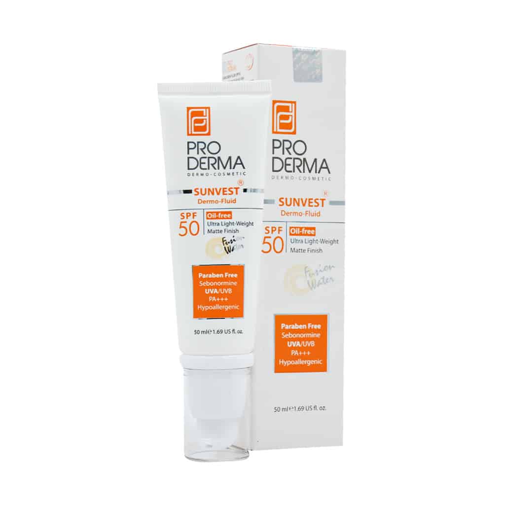 Proderma-Sunvest-SPF50-Fluid.jpg فلوئید ضد آفتاب فاقد چربی مناسب پوست چرب و جوشدار spf50 پرودرما(50 میل) - تصویر 1
