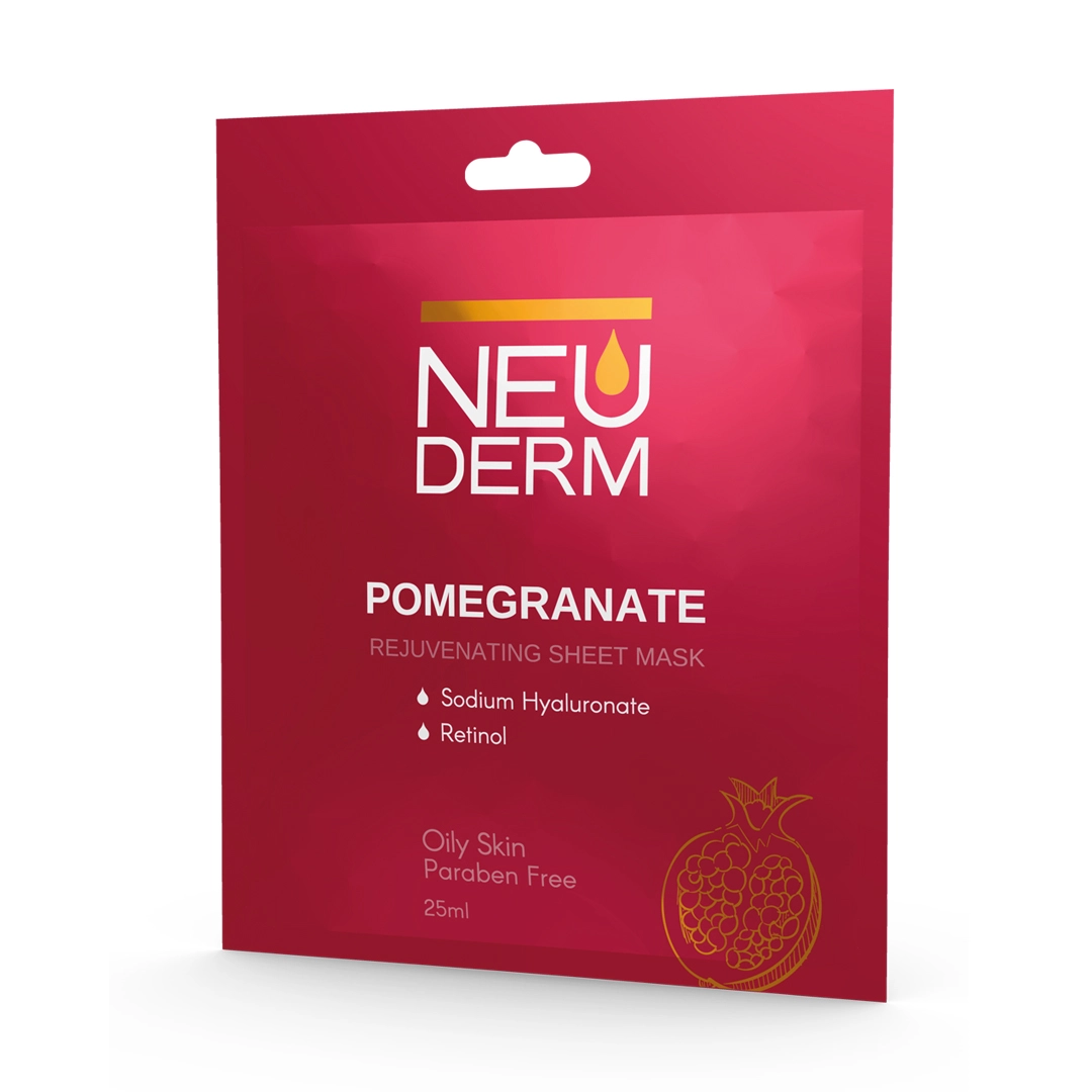 pomegranate-sheet-mask.webp ماسک صورت نئودرم عصاره انار (25 میل) - تصویر 1