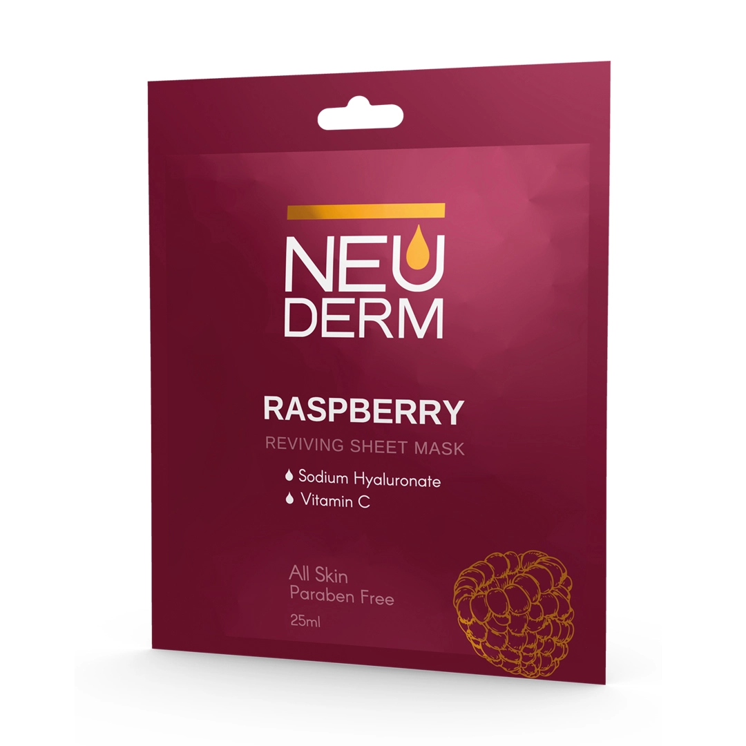 raspberry-sheet-mask.webp ماسک صورت نئودرم حاوی تمشک (25 میل) - تصویر 1