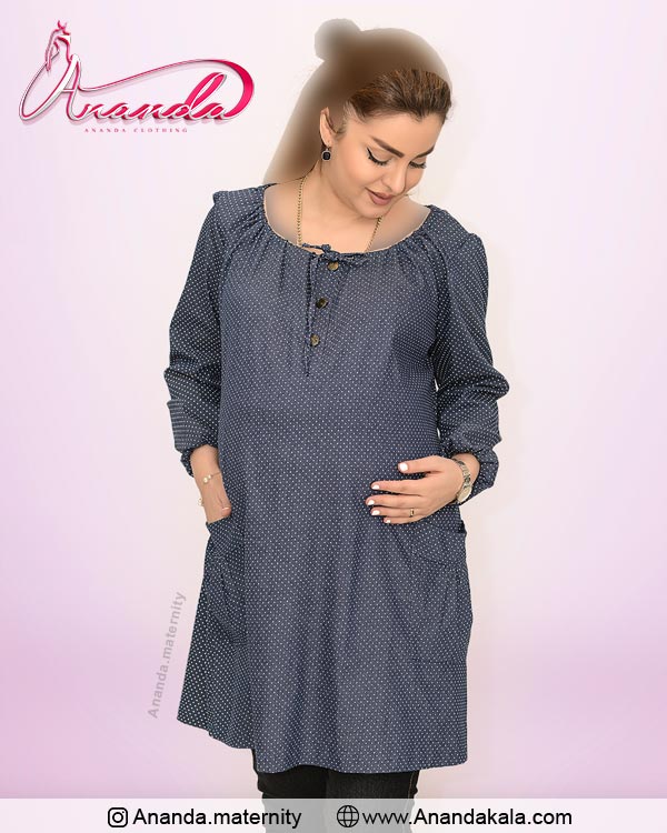 تونیک-جین-خال-دار-آبی-تیره1.jpg تونیک بارداری جین کاغذی خالدار - تصویر 1