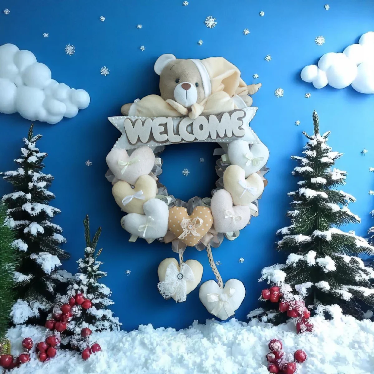حلقه آویز تزئینی اتاق کودک طرح خرس نانان مدل Welcome - تصویر 4