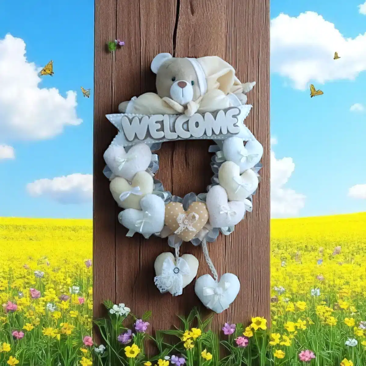 آویز تزئینی اتاق کودک طرح خرس نانان مدل Welcome کد W/Crm - تصویر 3