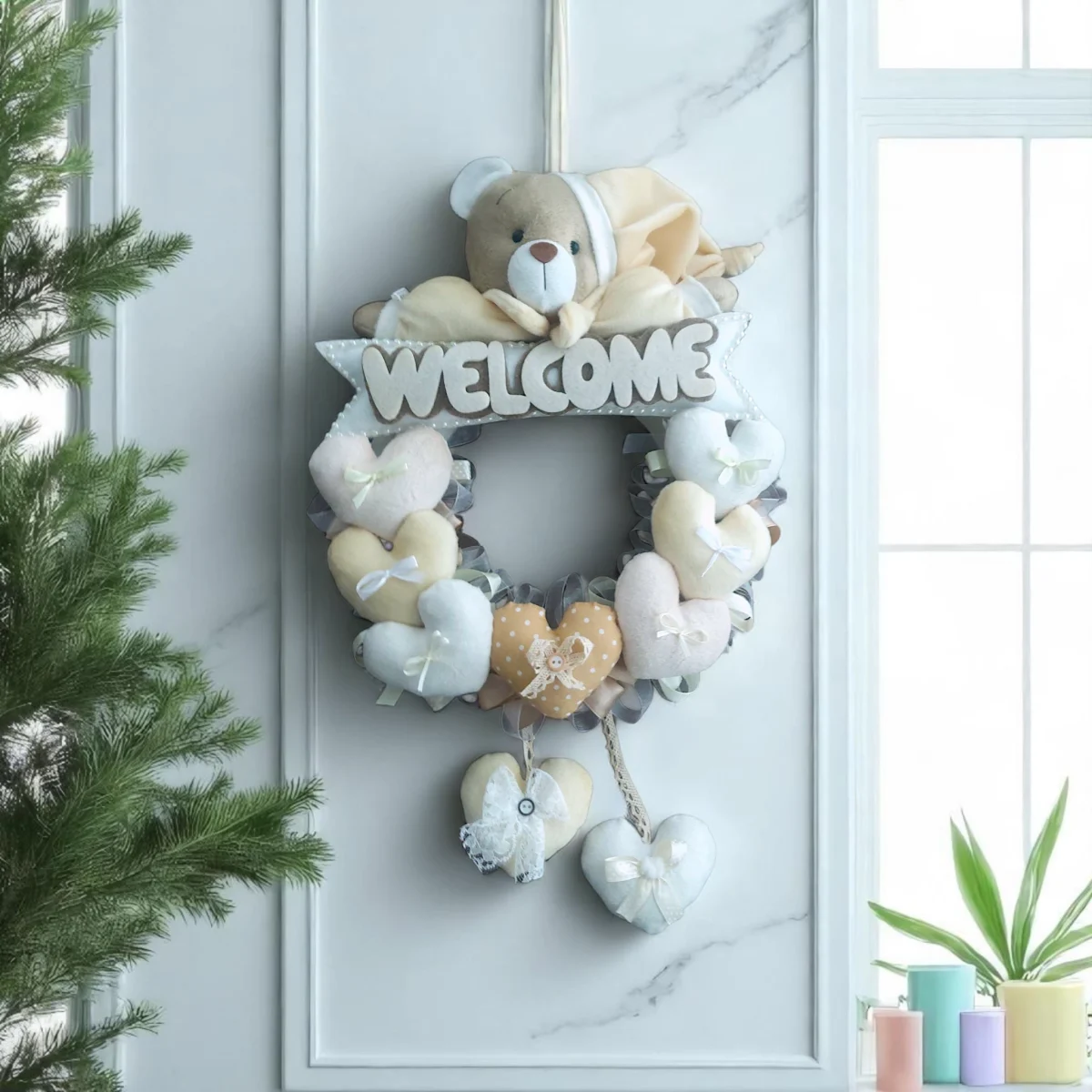 حلقه آویز تزئینی اتاق کودک طرح خرس نانان مدل Welcome - تصویر 2