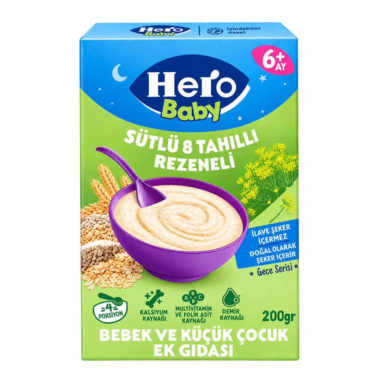 ChatGPT Image Sep 13, 2026, 10_32_16 AM سرلاک شب هشت غله، رازیانه و شیر هروبیبی Hero Baby حجم 200 گرم