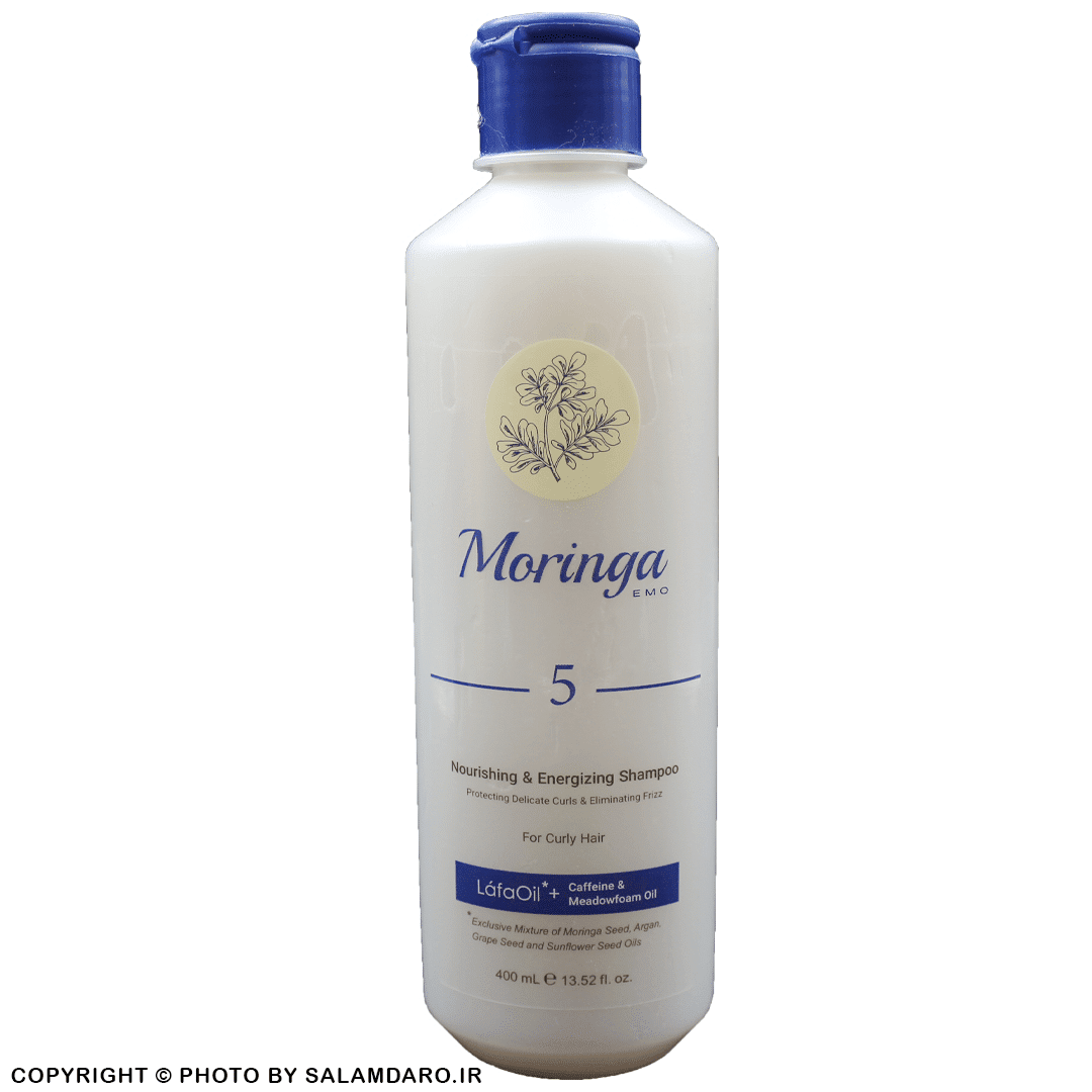 moringa5-1.png شامپو مغذی مورینگا امو 5 مناسب مو فر (400 میل) - تصویر 1