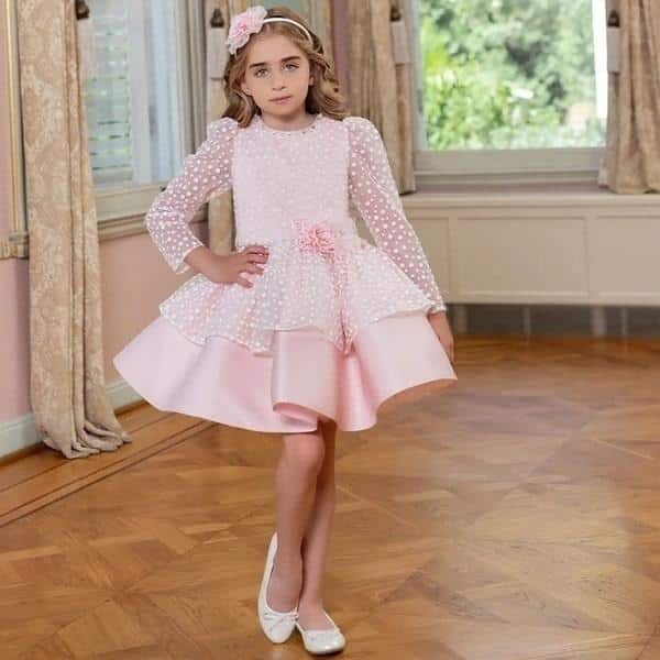 pamina-girl-pink-dress.jpg پیراهن مجلسی توپ توپی تل دار pamina - تصویر 1