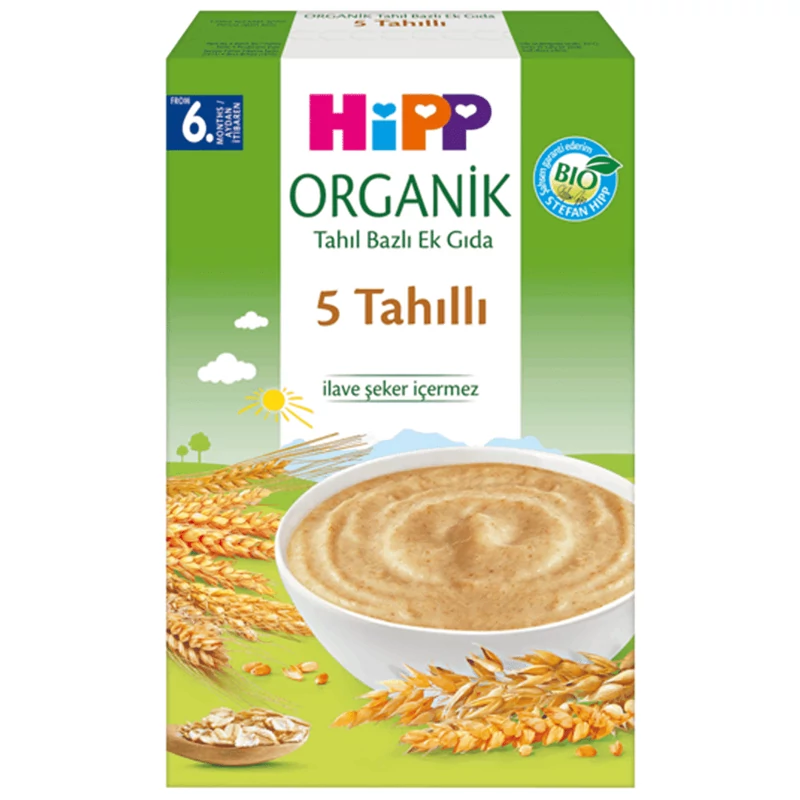 با قاشق سرلاک ارگانیک ۵ غله بدون شیر هیپ (HIPP) 200گرم
