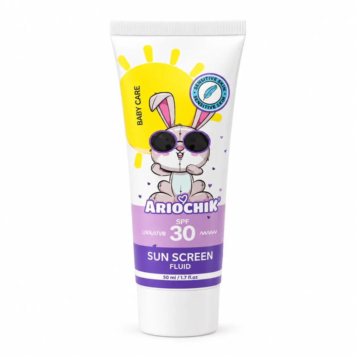 Cute-Bunny-Baby-Care-Sunscreen-Tube.webp کرم ضد آفتاب کودک آریو چیک SPF 30 - تصویر 1