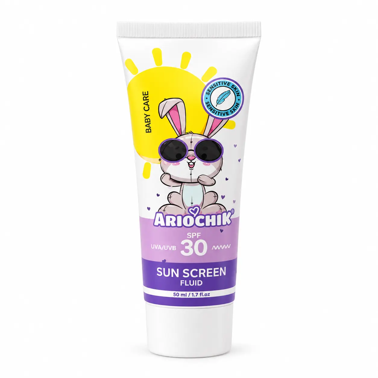 Cute-Bunny-Baby-Care-Sunscreen-Tube.webp کرم ضد آفتاب کودک آریو چیک SPF 30 - تصویر 1
