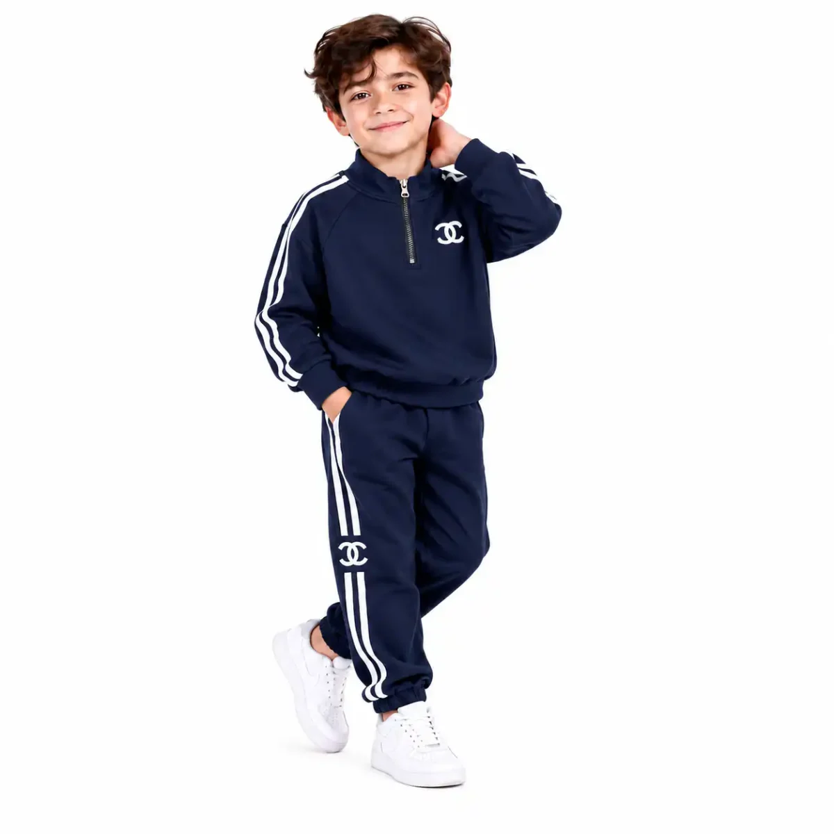 Young-Boy-in-Navy-Striped-Tracksuit.webp ست دو تکه پسرانه اسپرت - تصویر 1