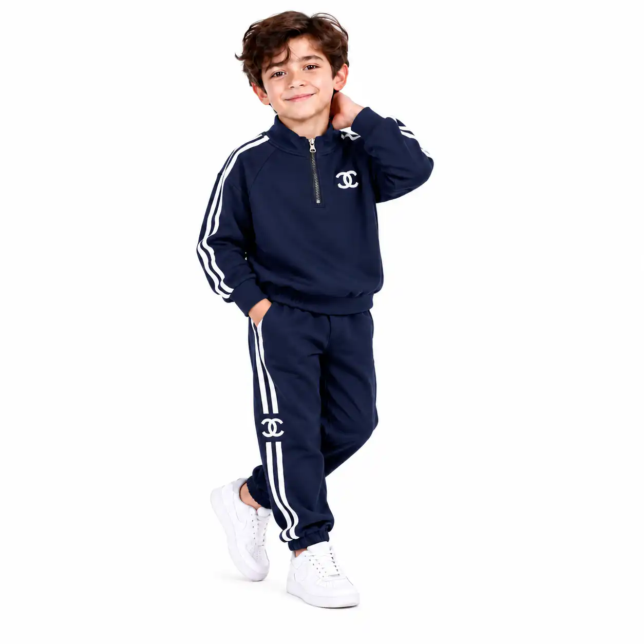 Young-Boy-in-Navy-Striped-Tracksuit.webp ست دو تکه پسرانه اسپرت - تصویر 1