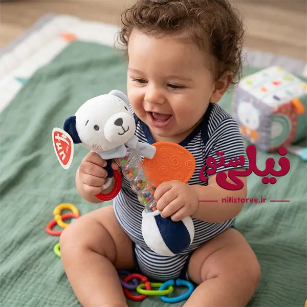 jeghjeghe-khers-sormei-jmni.webp جغجغه نوزاد طرح دمبل خرس برند بیبی فان Baby fun - تصویر 1