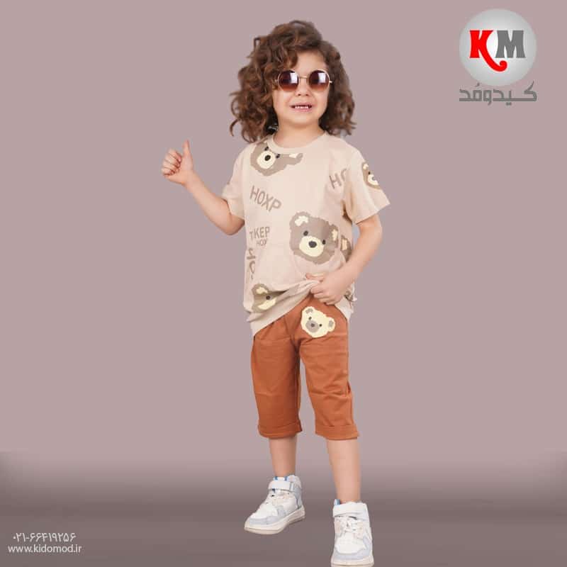 بلوز-شلوار-خرس-قهوه-ای.jpg تیشرت شلوارک اسپرت طرح خرس قهوه ای - تصویر 1