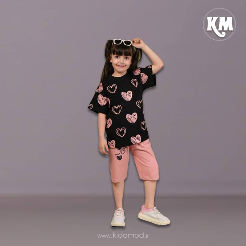 تیشرت-شلوار-دخترانه-قلب-۳.jpg تیشرت شلوارک دخترانه قلب - تصویر 1